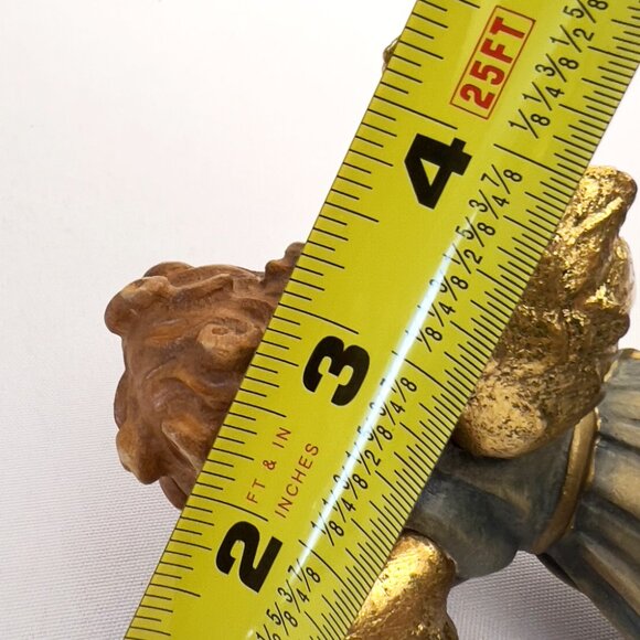 European Hand-Carved Wooden Angel Vintage Figurine Blue Robe Gold Wings 5 ¾” - Picture 8 of 9